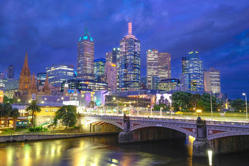 Light Show During Blue Hour, Princes Bridge and Yarra River, Melbourne - 1