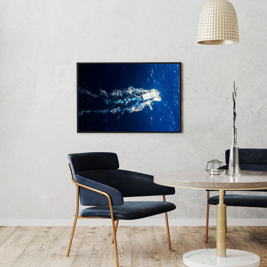 Aerial Boat in Deep Blue Ocean  – Nautical Coastal Decor - 3
