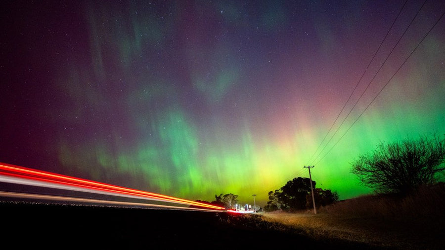 Aurora Australis with light trail in Hobart, Tasmania - 1