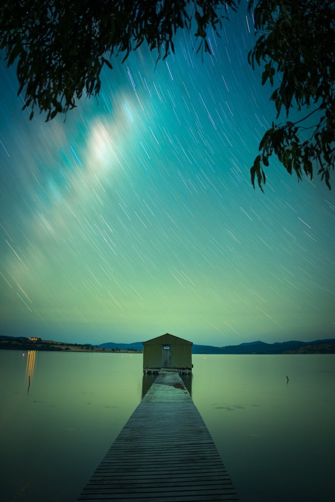 Star Trail over a Boat House in Tasmania - 1