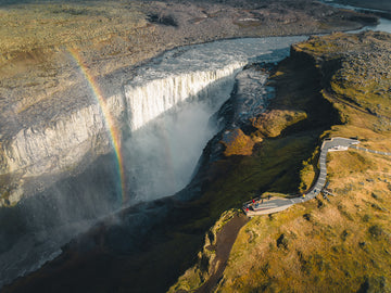 Dettifoss waterfall rainbow in Iceland