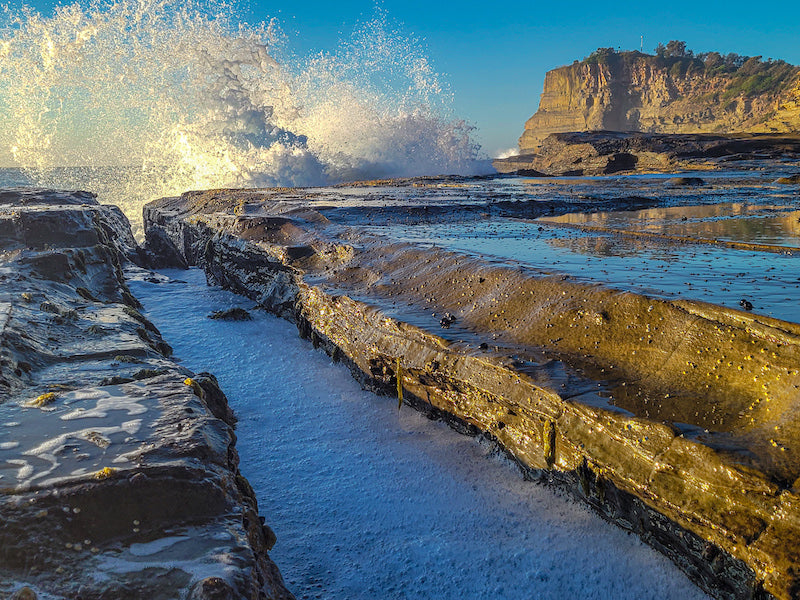 Terrigal rockpools with the Skillion cliff in the background