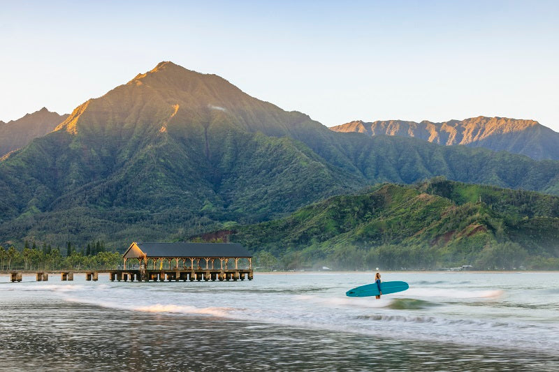 Dawn surfer, Kauai, Hawaii. - 1