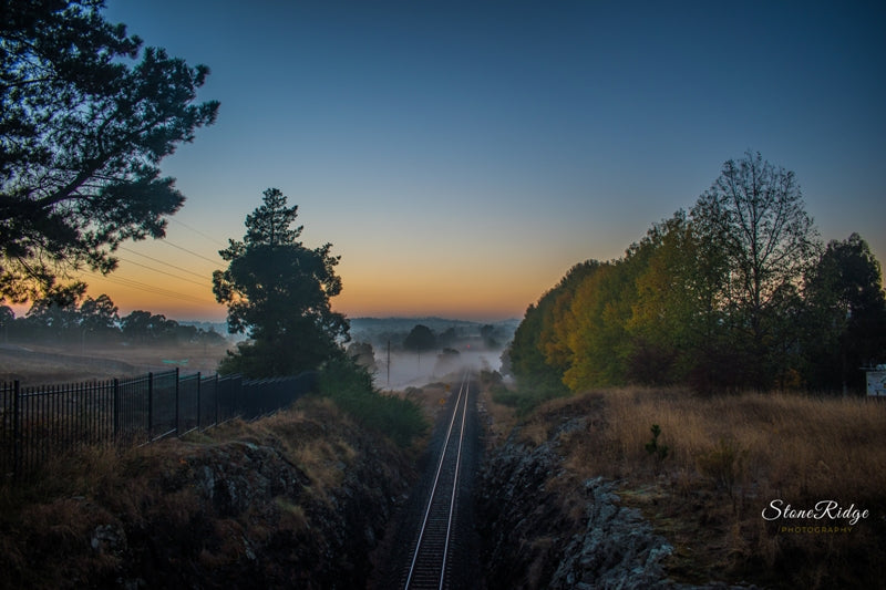 Misty Railway Sunrise